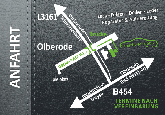 Olberode liegt direkt an der B454 zwischen Asterrode und Oberaula. Wenn sie in den Ort hineinfahren treffe sie aus allen Richtungen auf den örtlichen Spielplatz. Von dort aus beginnt der Oberaulaer Weg. Sie fahren auf der Straße bis hinter die Brücke. Auf der rechten Seite sehen sie 2 Garagen und derzeit noch einen geschotterte Einfahrt. Fahren sie die 30 Meter in diese Einfahrt und sie befinden sich direkt vor dem Eingang. 